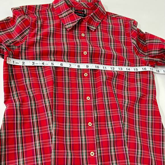 Talbots Plaid Non Iron Shirt 2 Womens Red Green Gold Button Down Christmas - Picture 13 of 14